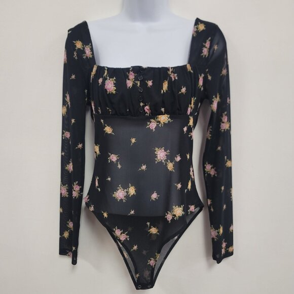 Forever 21 Womens Mesh Floral Fairy Grunge Babydoll Bodysuit Size XS Coquette - Picture 1 of 9
